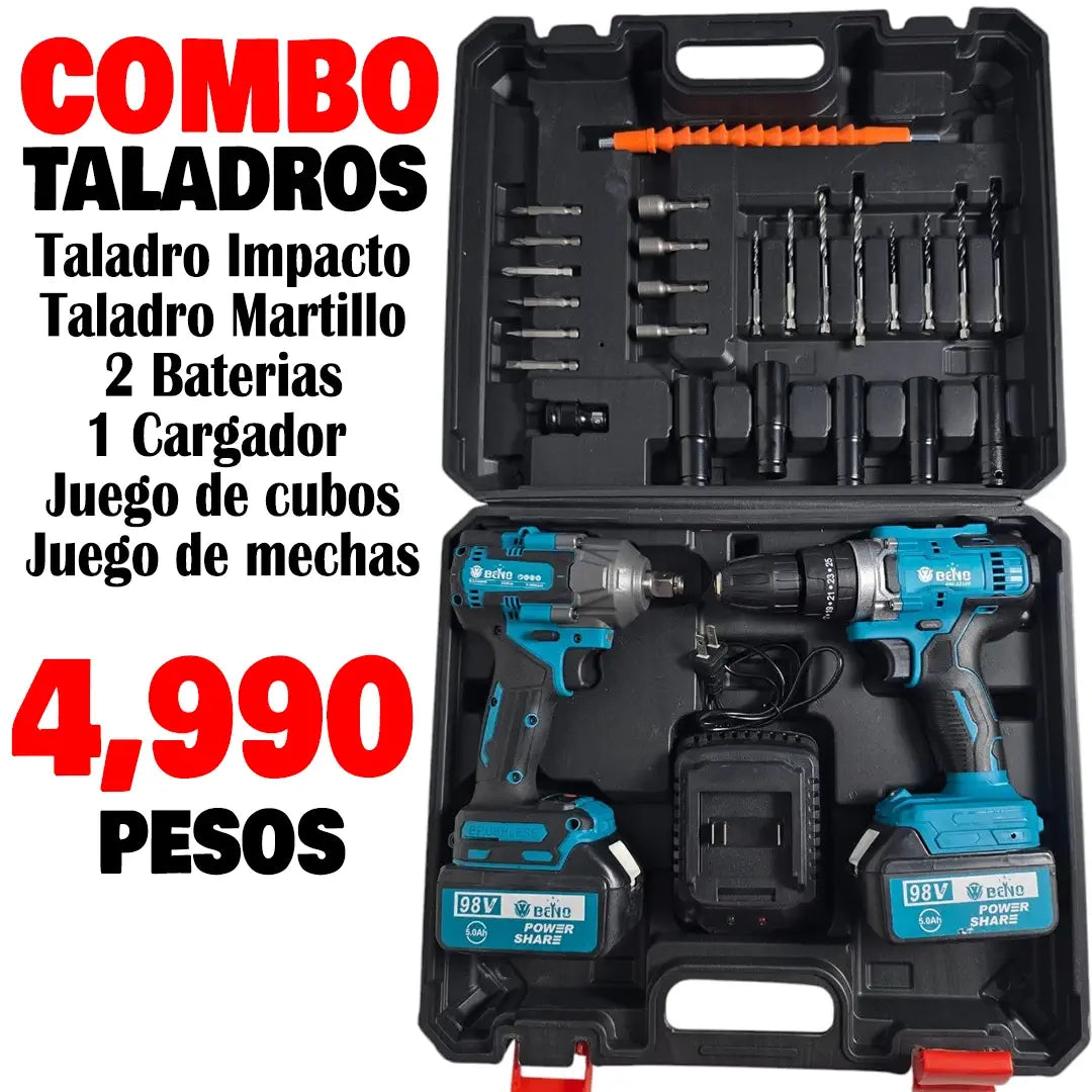 COMBO: 2 Taladro Impacto y Martillo + Juego De Cubos