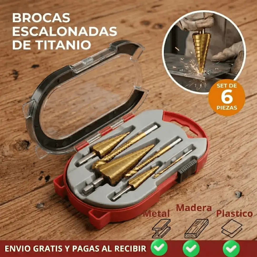 SET 6 BROCAS ESCALONADAS DE TITANIO