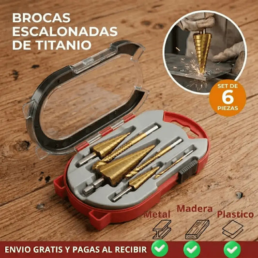 SET 6 BROCAS ESCALONADAS DE TITANIO